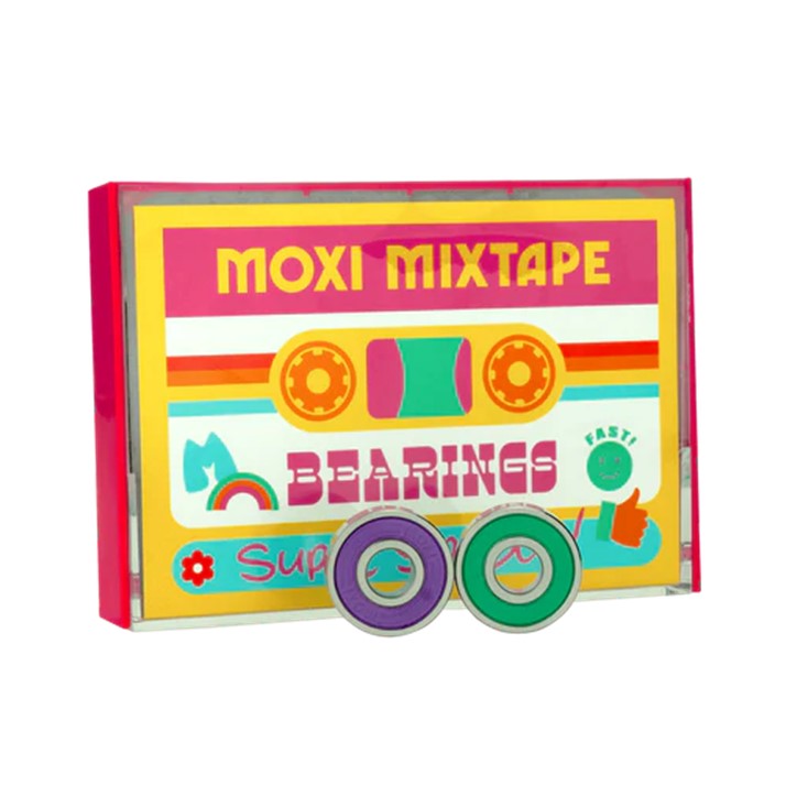 Moxi Mixtape Skate Bearings Purple Green 8mm 16 Pack In Cassette Tape Case - Lucky Skates