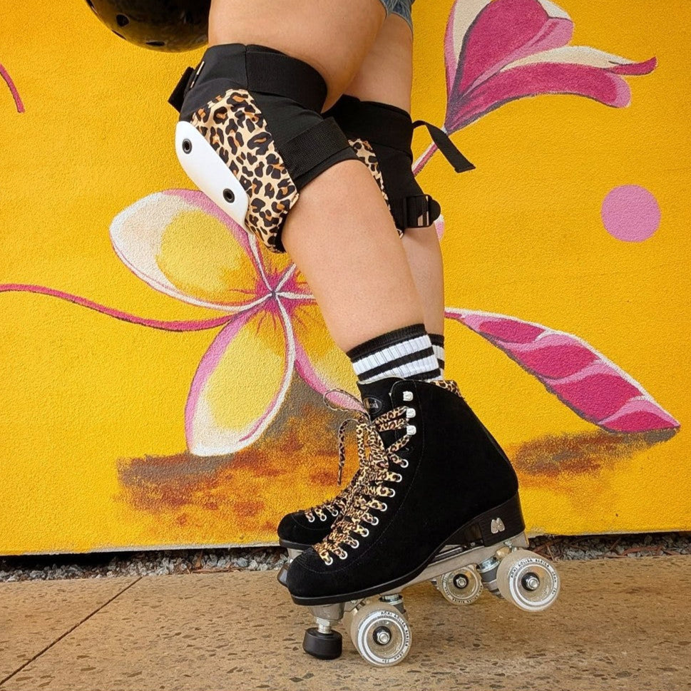 Moxi Panther Leather Suede High Top Black Leopard Roller Skates - Lucky Skates