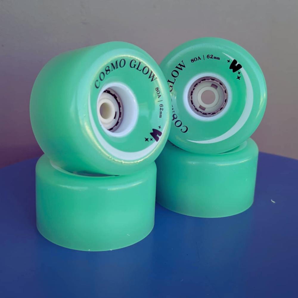 Moxi Skates Light Up Cosmo Glow Galaxy Green LED Outdoor Roller Skate Wheels 62mm 80A - 4 Pack - Lucky Skates
