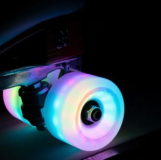 Moxi Skates Light Up Cosmo Glow White Rain Rainbow Roller Skate LED Wheels 62mm 80A - Lucky Skates