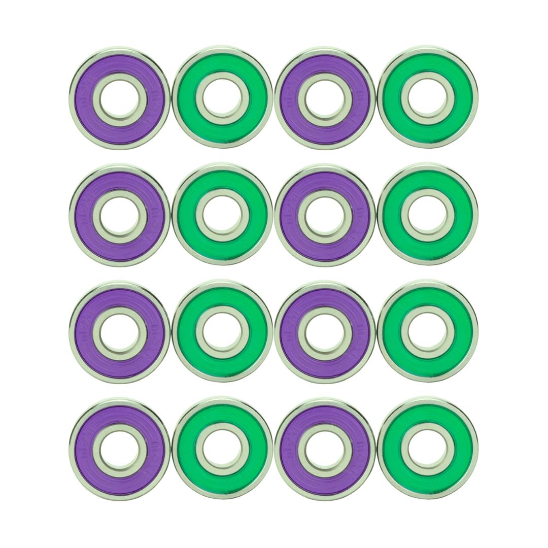 Moxi Skates Mixtape Skate Bearings Purple Green 8mm 16 Pack Purple Green  - Lucky Skates