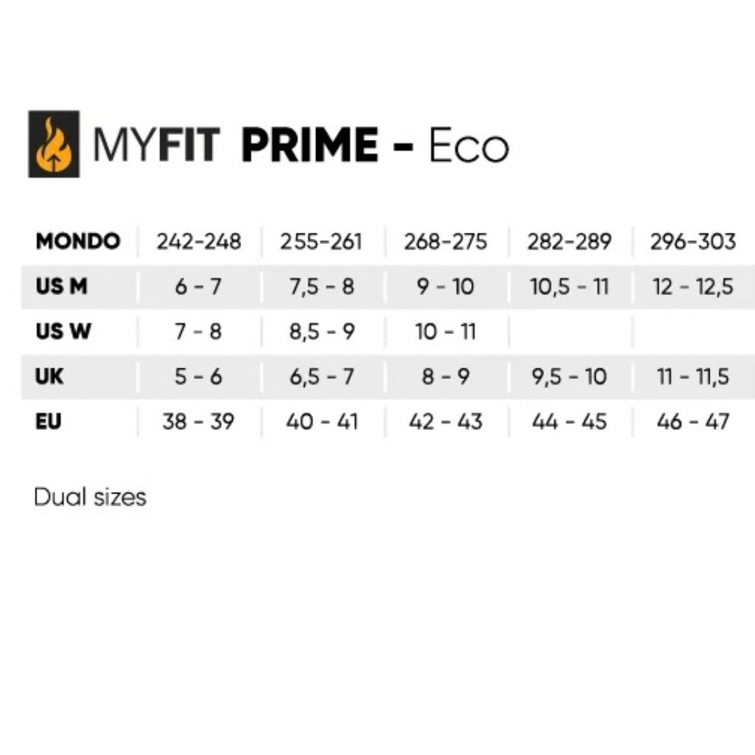 MyFit Prime ECO Inline Skate Aggressive Liner Brown Size Chart - Lucky Skates 