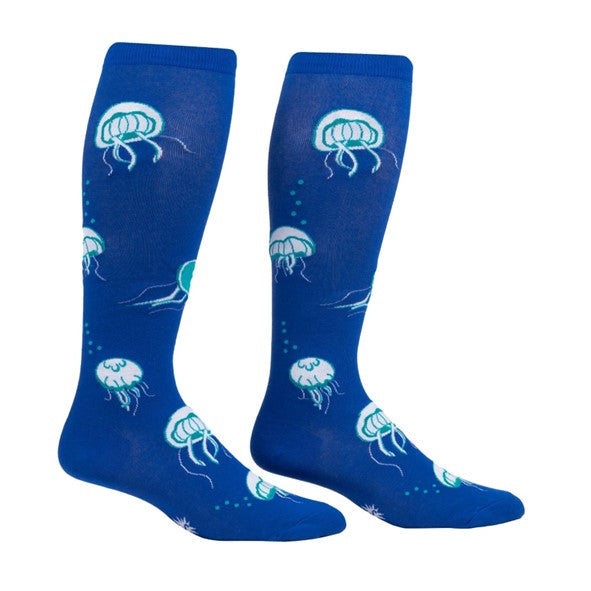 ROYAL BLUE KNEE HIGH SOCKS WITH BLUE JELLY FISH PATTERN