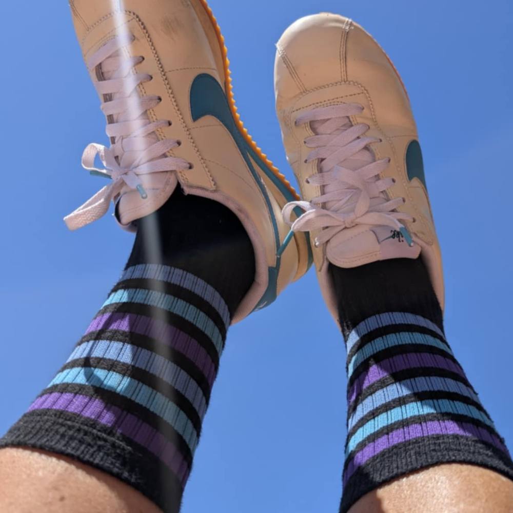 Old School Baby! Blueberry Blast Mid High Skate Socks Black/Blue/Purple - Lucky Skates