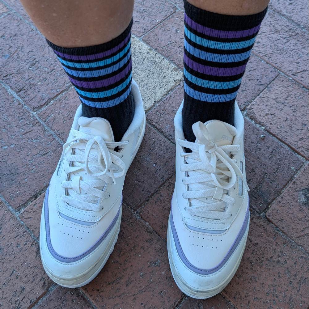Old School Baby! Blueberry Blast Mid High Skate Socks Black/Blue/Purple - Lucky Skates