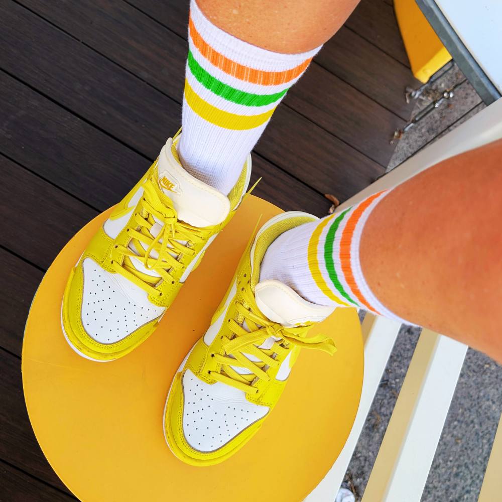 Old School Baby! Pine Lime Mid High Skate Socks Green/Yellow/Orange - Lucky Skates