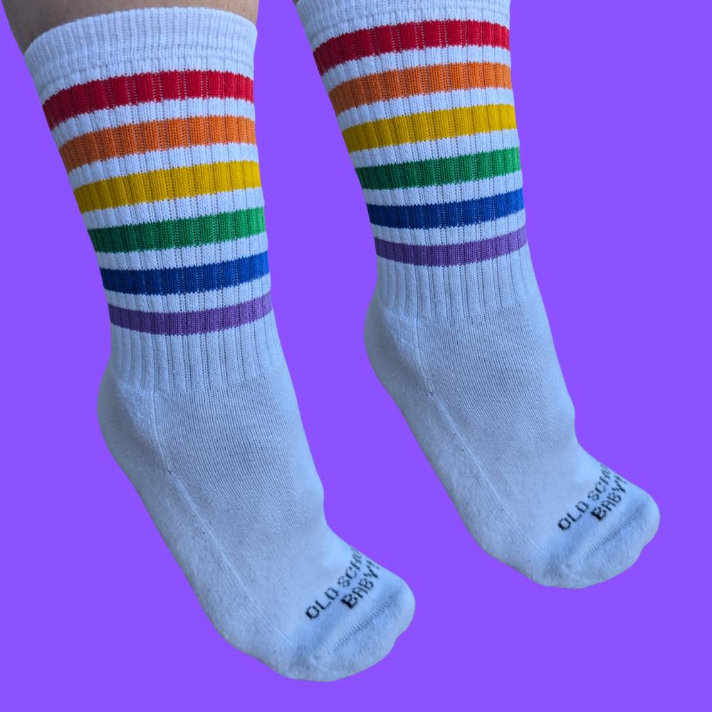 Old School Baby! Rainbow Dream Mid High Skate Socks - Lucky Skates