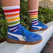 Old School Baby! Rainbow Dream V2 Mid High Skate Socks White - Lucky Skates