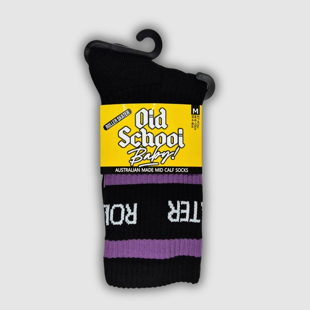 Old School Baby! Roller Skater Purple Mid High Skate Socks