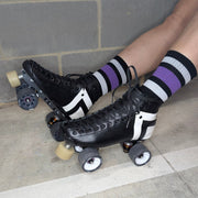 Old School Baby! Team Purple Mid High Roller Skate Socks Black - Lucky Skates 
