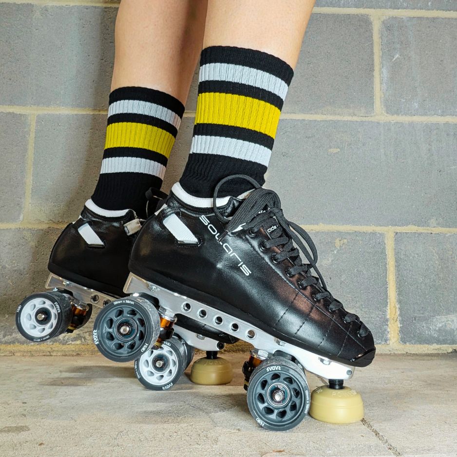 Old School Baby Team Yellow Mid High Roller Skate Socks - Lucky Skates 