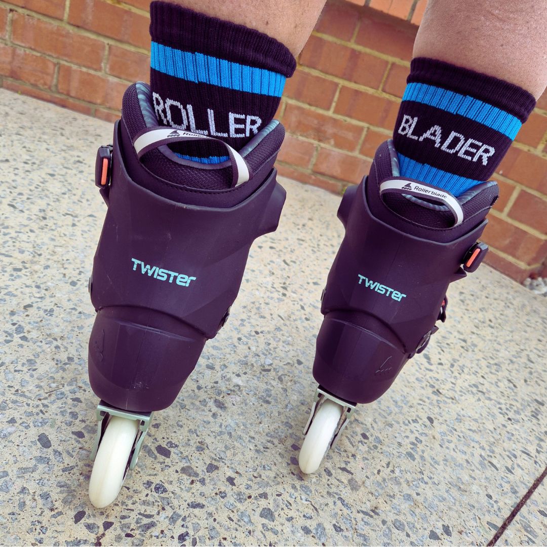 Old School Baby! Roller Blader Inline Skater Socks Mid High Skate Socks Blue Black - Lucky Skates  