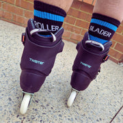 Old School Baby! Roller Blader Inline Skater Socks Mid High Skate Socks Blue Black - Lucky Skates  