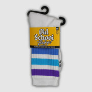 Old School Baby! Blue Moon Mid High Skate Socks White Blue Purple Striped  - Lucky Skates