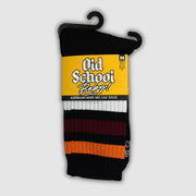 Old School Baby! Champ Mid High Skate Socks Black Marron White Gold Striped - Lucky Skates