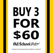 Promotional graphic with text 'BUY 3 FOR $60' and 'Old School Baby!' socks - Lucky Skates 