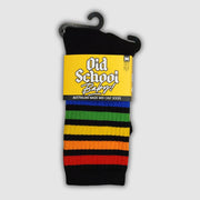 Old School Baby! Lucky Rainbow Mid High Skate Socks Black With Rainbow Stripes Pride - Lucky Skates 