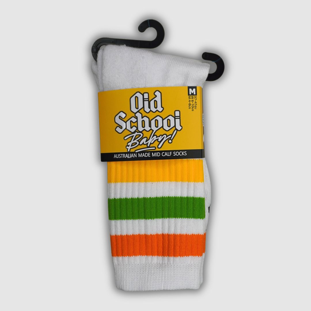 Old School Baby! Pine Lime Mid High Skate Socks Yellow Green Orange - Lucky Skates