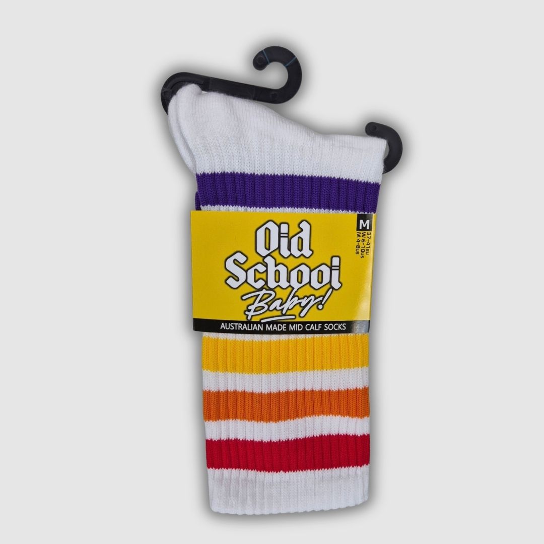 Old School Baby! Rainbow Dream V2 Mid High Skate Socks White - Lucky Skates