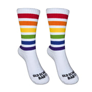 Old School Baby! Rainbow Dream V2 Mid High Pride Skate Socks White - Lucky Skates