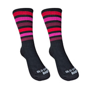 Old School Baby Mid High Skate Socks Black Red, Pink Marron Stripes - Lucky Skates 