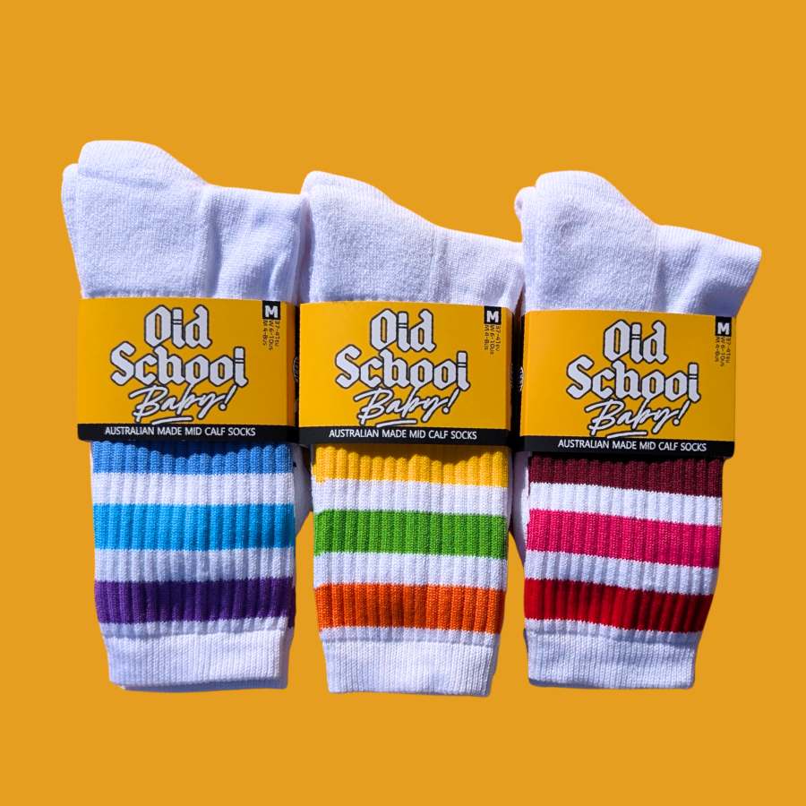 Old School Baby! 70s Striped Skate Socks White 3 Pack - Lucky Skates 