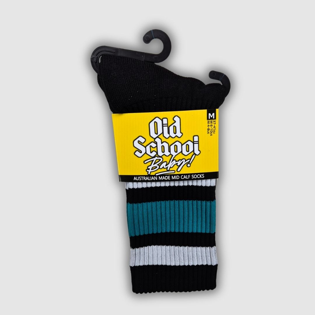 Old School Baby! Team Teal Mid High Skate Socks