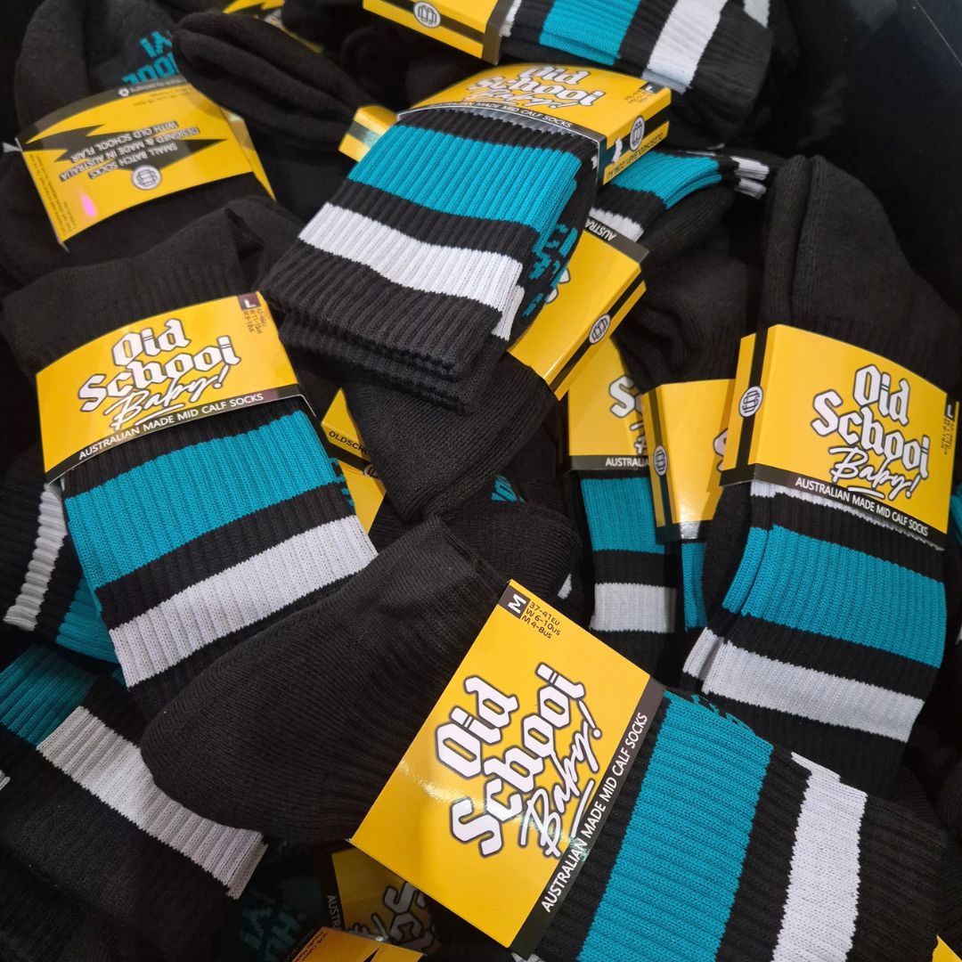 Old School Baby! Team Teal Mid High Skate Socks