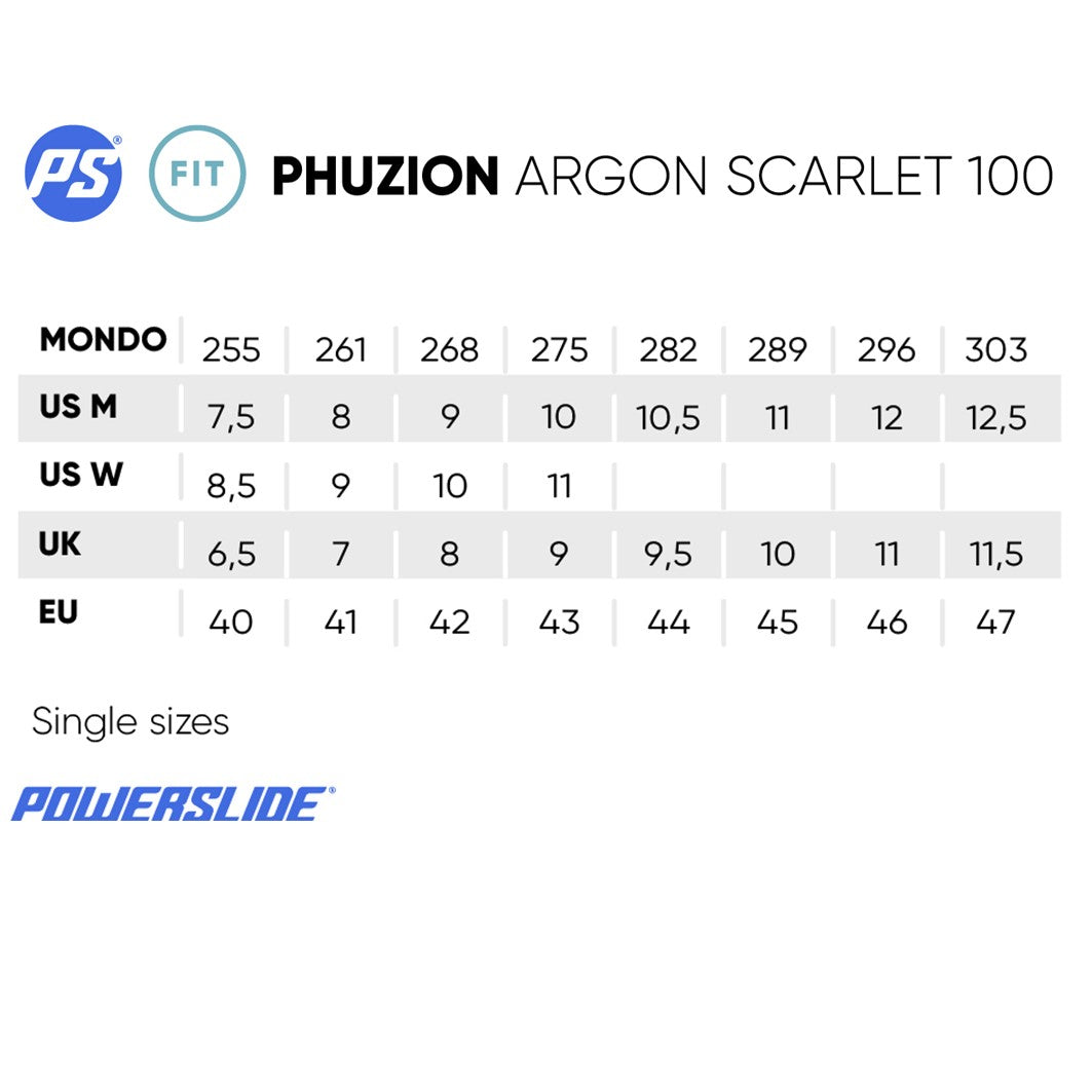 Powerslide Argon Scarlet 100 Inline Skates Size Chart - Lucky Skates