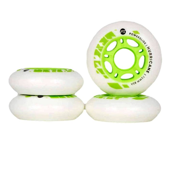 Powerslide Hurricane White Green Inline Wheel 80mm 85A - 4 Pack - Lucky Skates