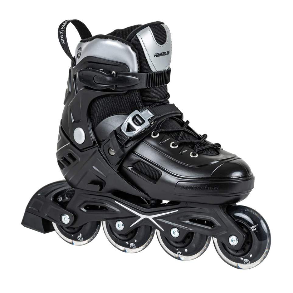 Kids Adjustable Powerslide Khaan Junior NXT Black Silver Inline Skates Rollerblades - Lucky Skates 