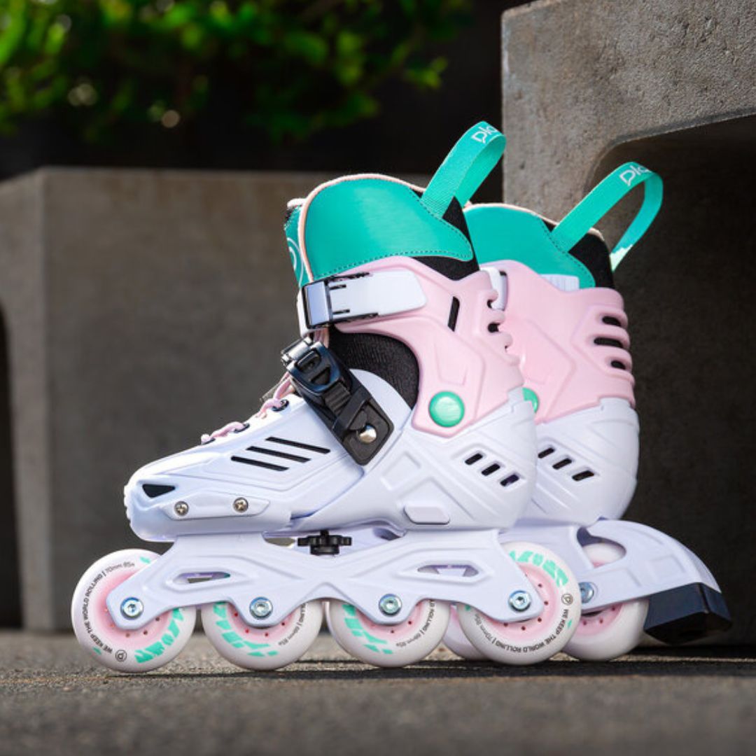 Powerslide Khaan Junior LTD Pastel Pink Aqua White Children's Adjustable Inline Skates - Lucky kates 