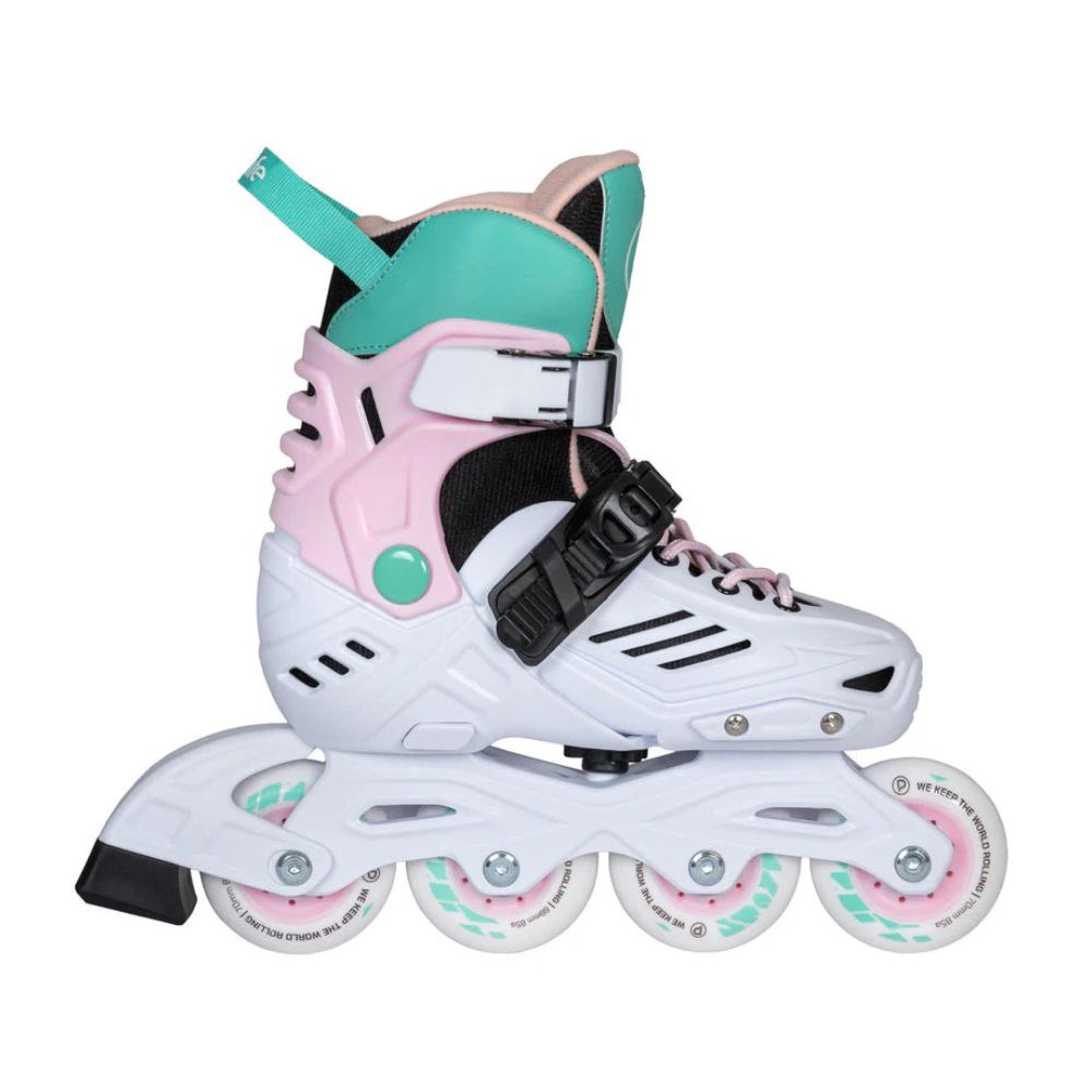 Powerslide Khaan Junior LTD Pastel Pink Aqua White Children's Adjustable Inline Skates - Lucky kates 