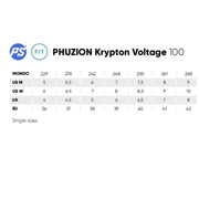 Powerslide Phuzion Krypton Voltage 100 Inline Tri Skates Lime Size Chart - Lucky Skates 