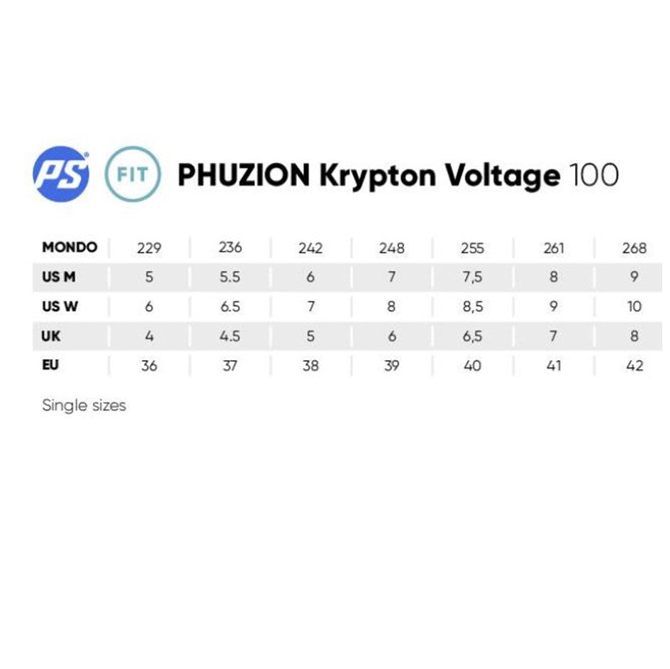 Powerslide Phuzion Krypton Voltage 100 Inline Tri Skates Lime Size Chart - Lucky Skates 