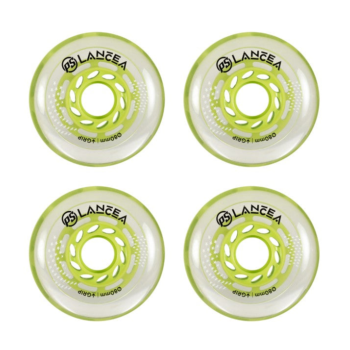 Powerslide Lancea Grip Hockey Indoor Inline Wheels 80mm White Green - 4 pack - Lucky Skates