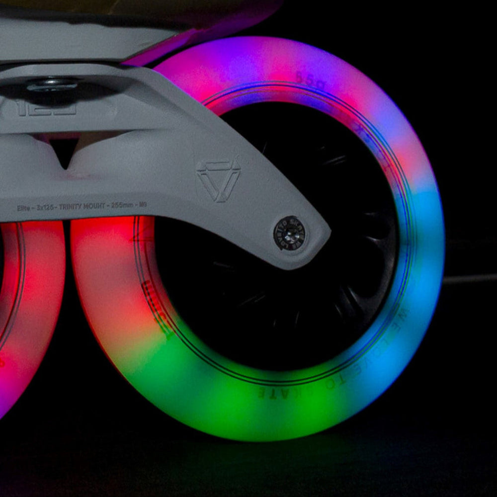 Powerslide Neons Multicolour LED Light Up Inline Skate Wheels Rainbow 85a 125mm - Lucky Skates