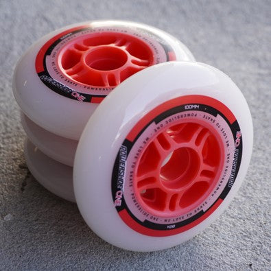 Powerslide ONE Inline Wheel 100mm 82A Red/White - 4 Pack - Lucky Skates