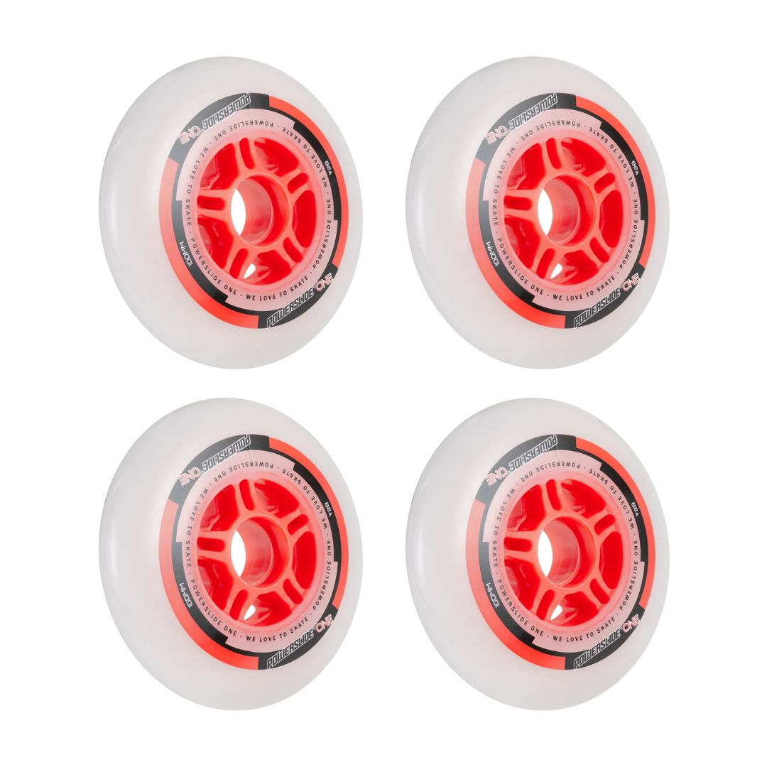 Powerslide ONE Inline Skate Wheel Red White 82a 100mm 4 Pack - Lucky Skates
