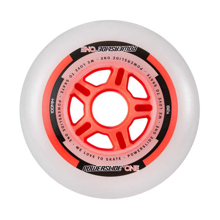Powerslide ONE Inline Skate Wheel Red White 82a 100mm - Lucky Skates