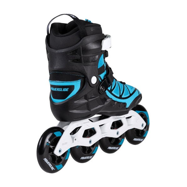 blue 100mm inline skate with dial laces 