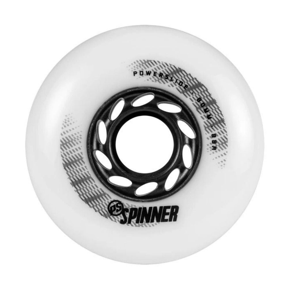 Powerslide Spinner White Inline Wheels 80mm 88A Black Hub - 4 Pack