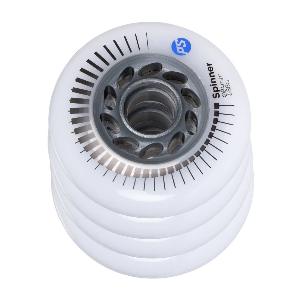 Powerslide Spinner Inline Skate Wheels 88A 84mm 4 Pack White Grey - Lucky Skates 