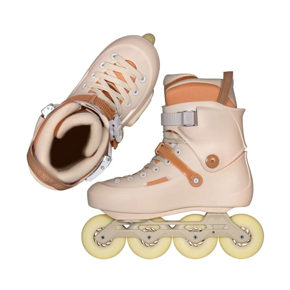 Powerslide Zoom Pro 80 Sand Urban Inline Skates Cream Beige Brown 80mm Wheels Trinity Mount - Lucky Skates 