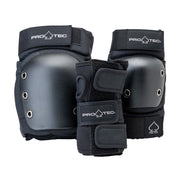 Pro-Tec Adult Skate protective 3 Pack Street Pad Set Black Knee Pads Elbow Pads Wrist Guards - Lucky Skates