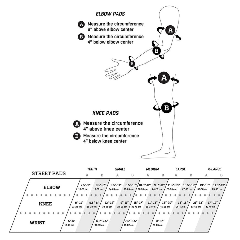 Pro-tec Knee Elbow Wrist Size Chart Adult - Lucky Skates 