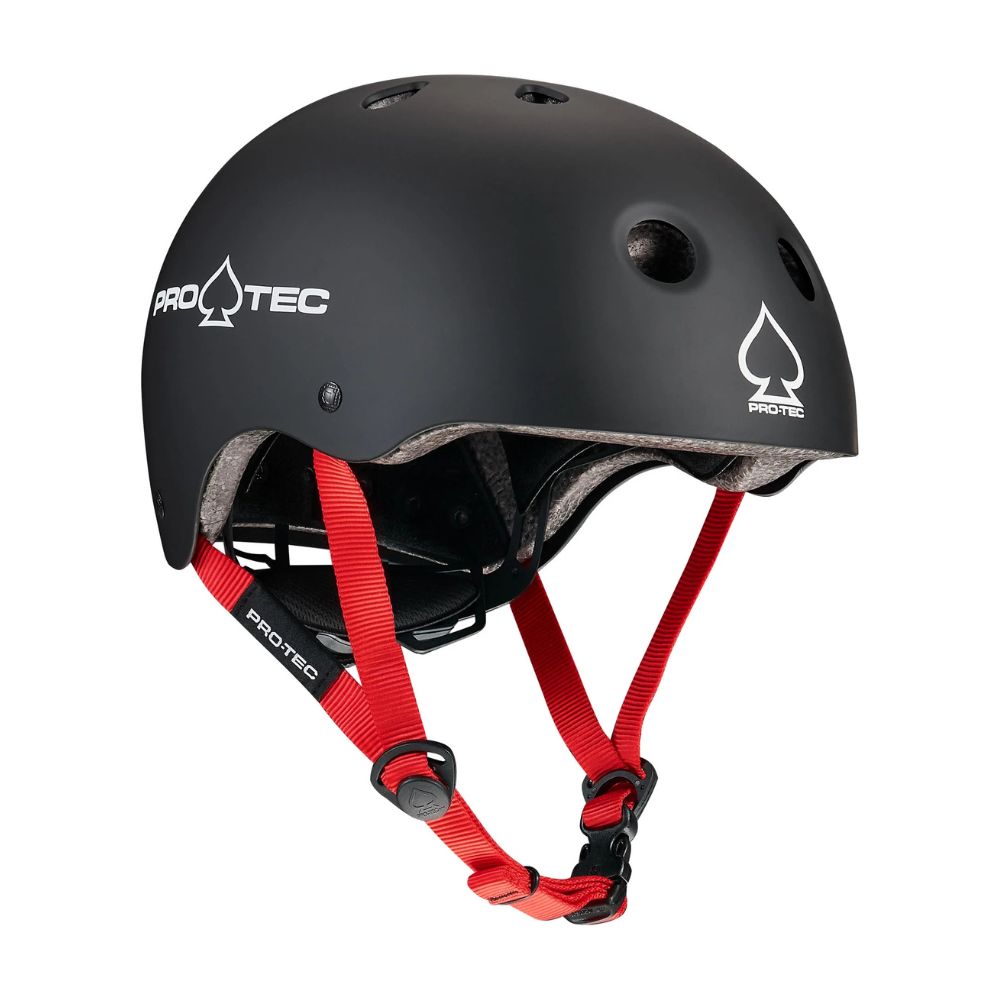 Pro-Tec Junior Kids Classic Fit Certified Helmet Matte Black Red Dial Adjustable - Lucky Skates 