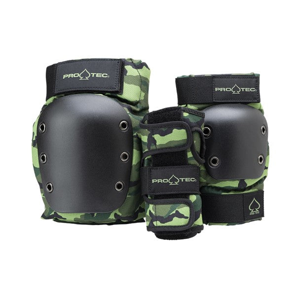 Pro-tec Junior Skate protective 3-Pack Green Camo Knee Pads, Elboe Pads, Wrist Guards - Lucky Skates