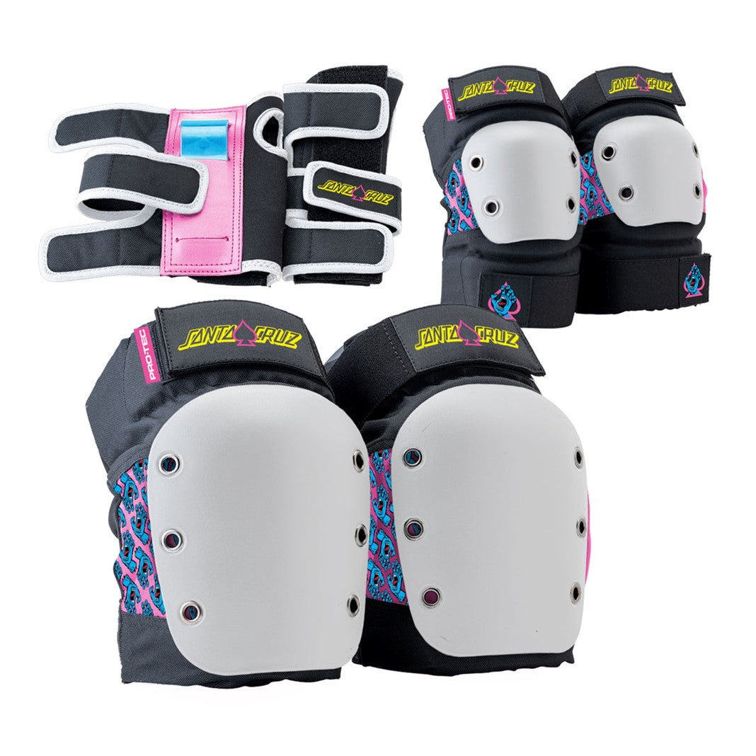 Pro-Tec Adult Street 3-Pack Pad Set Santa Cruz - Knee Pads / Elbow Pads / Wrist Guards Pink Blue - Lucky Skates