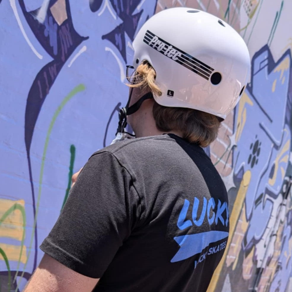 Pro-Tec Old School Classic Skate Helmet Gloss White Lucky Skates